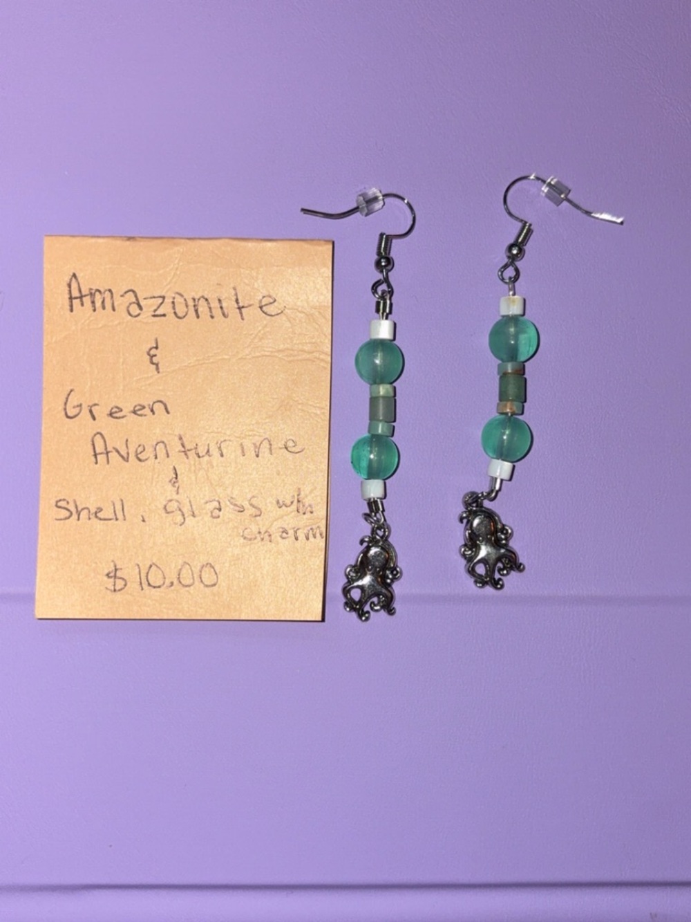 Handmade Green crystal Bead Squid/Octopus Dangle Earring